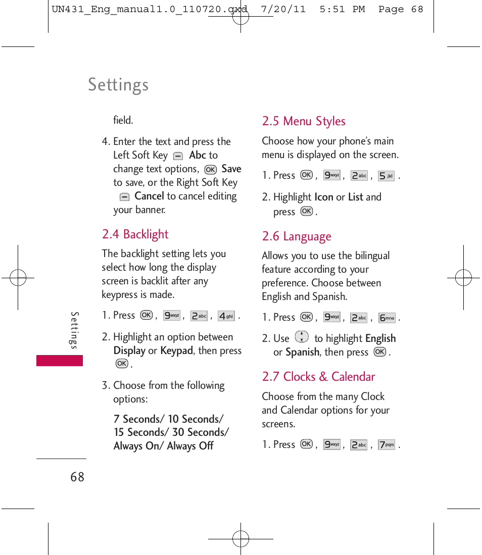 Settings | LG LGUN430 User Manual | Page 70 / 245