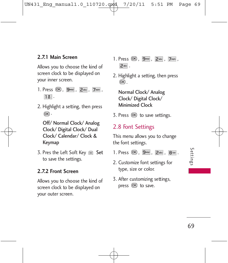 8 font settings | LG LGUN430 User Manual | Page 71 / 245