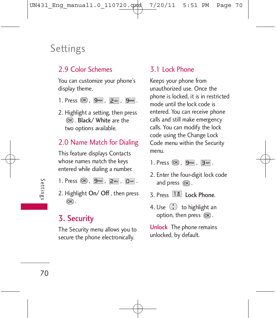 Settings, Security | LG LGUN430 User Manual | Page 72 / 245