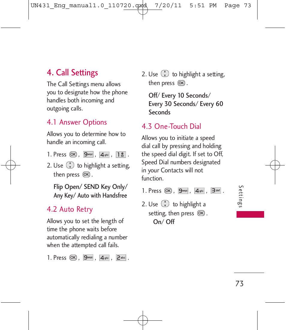 Call settings | LG LGUN430 User Manual | Page 75 / 245