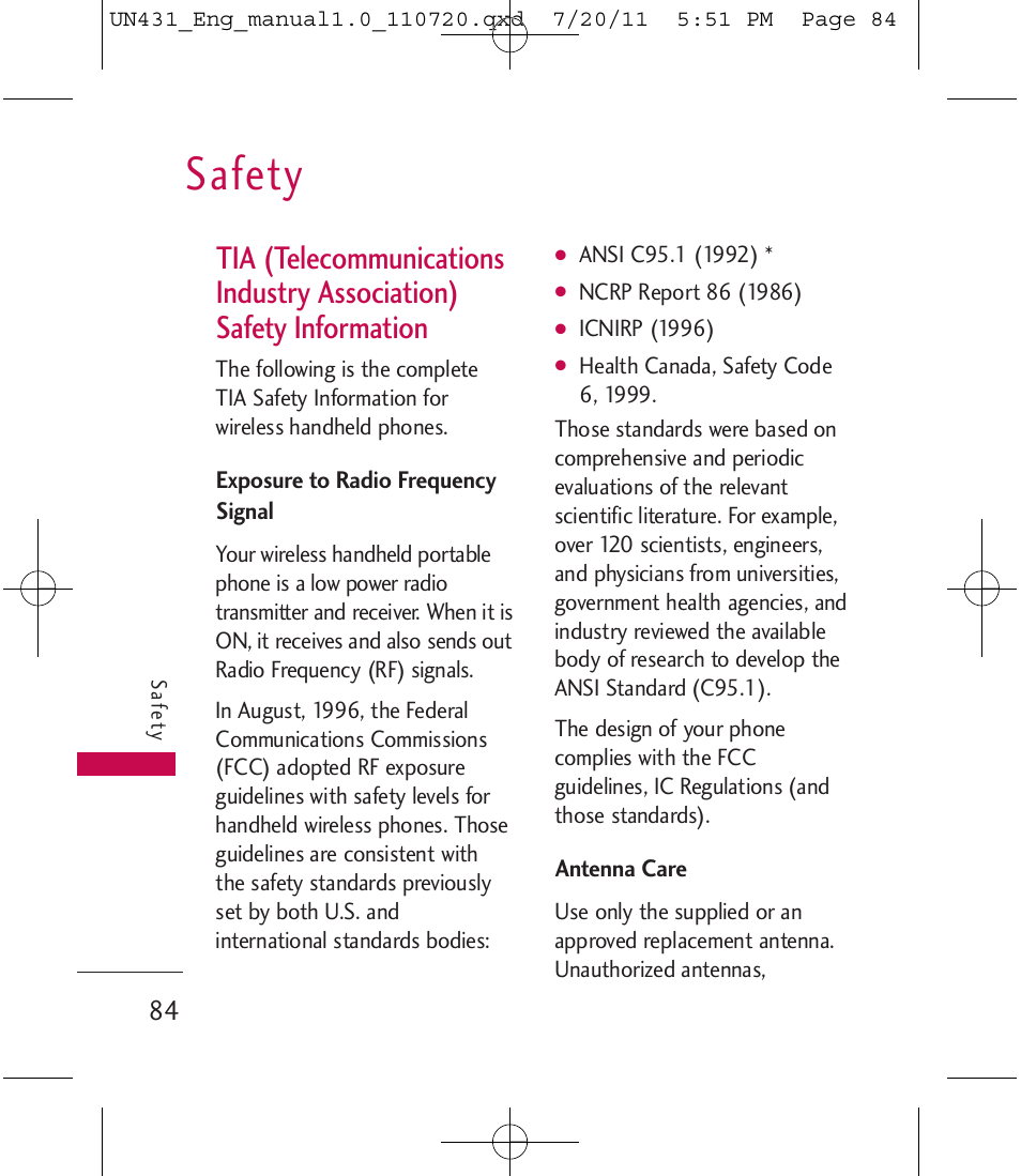 Safety | LG LGUN430 User Manual | Page 86 / 245