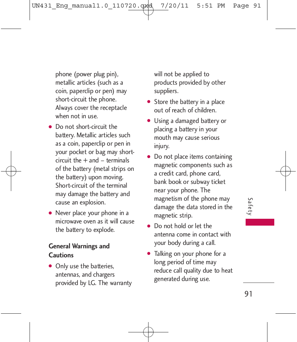 General warnings and cautions | LG LGUN430 User Manual | Page 93 / 245