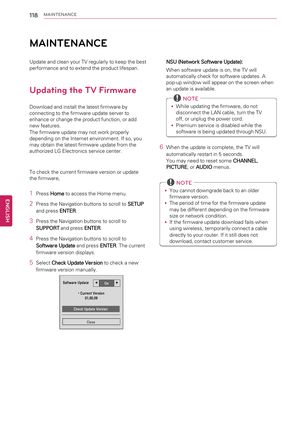 Maintenance, Updating the tv firmware, 118 maintenance | LG 55LW9800 User Manual | Page 118 / 170