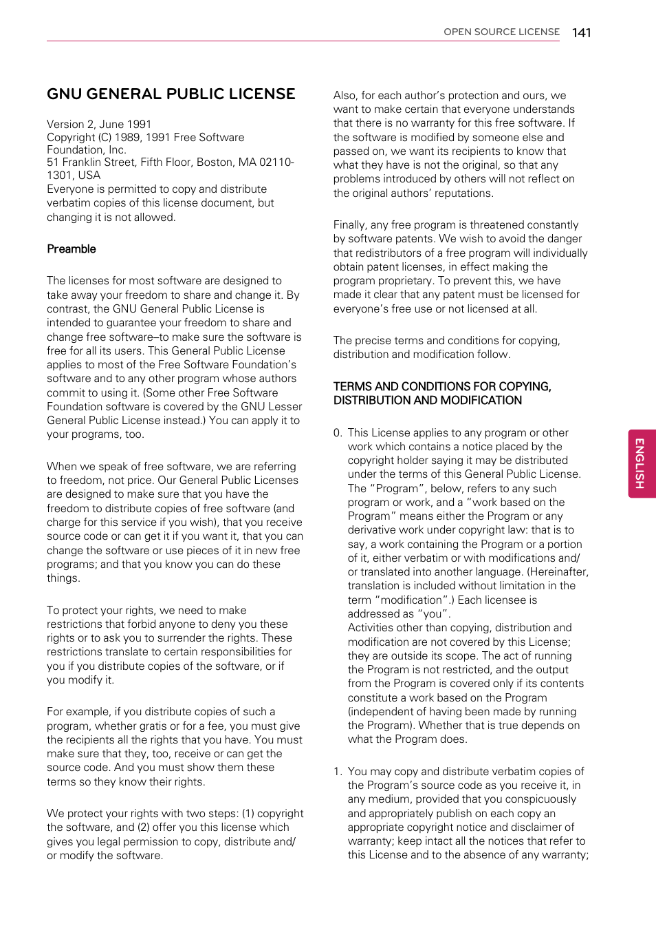 Gnu general public license | LG 55LW9800 User Manual | Page 141 / 170