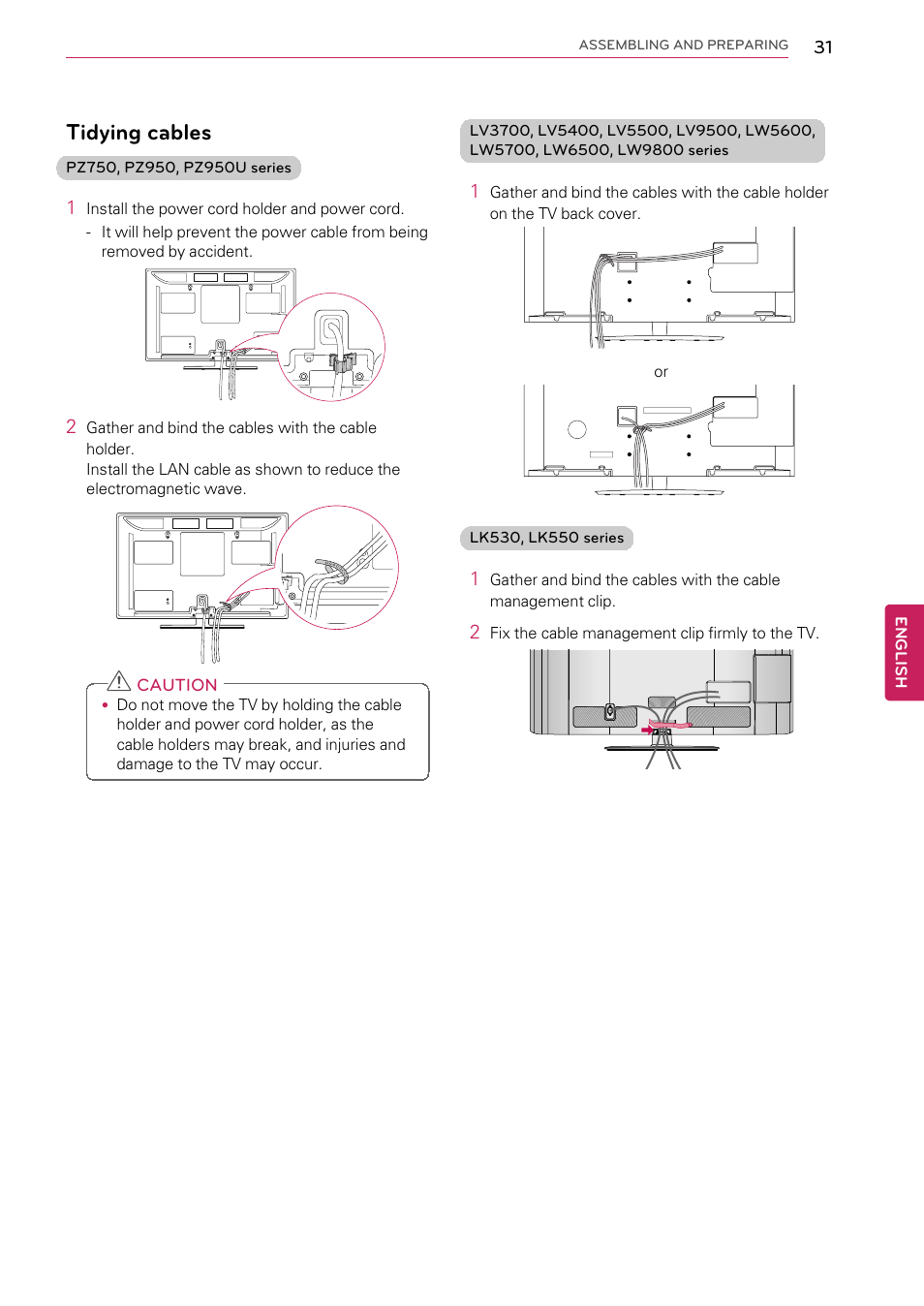 Tidying cables | LG 55LW9800 User Manual | Page 31 / 170