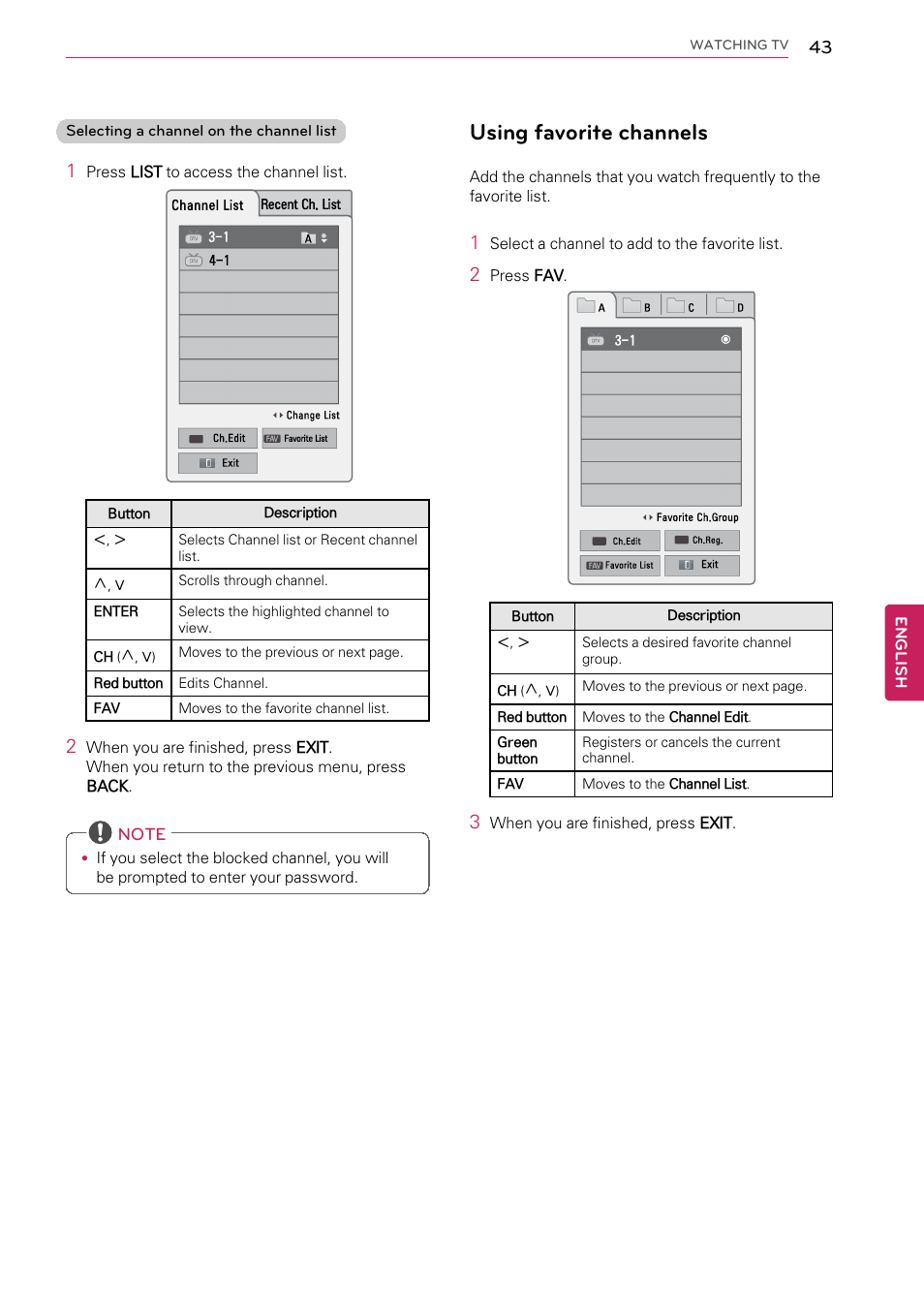 Using favorite channels, P.43) | LG 55LW9800 User Manual | Page 43 / 170