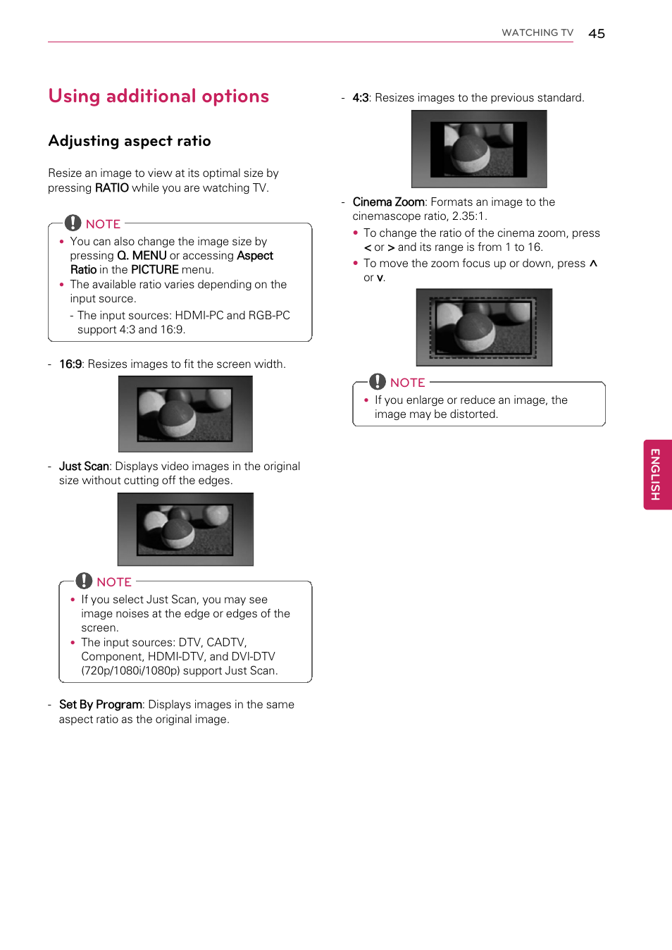 Using additional options, Adjusting aspect ratio, P.45) | LG 55LW9800 User Manual | Page 45 / 170