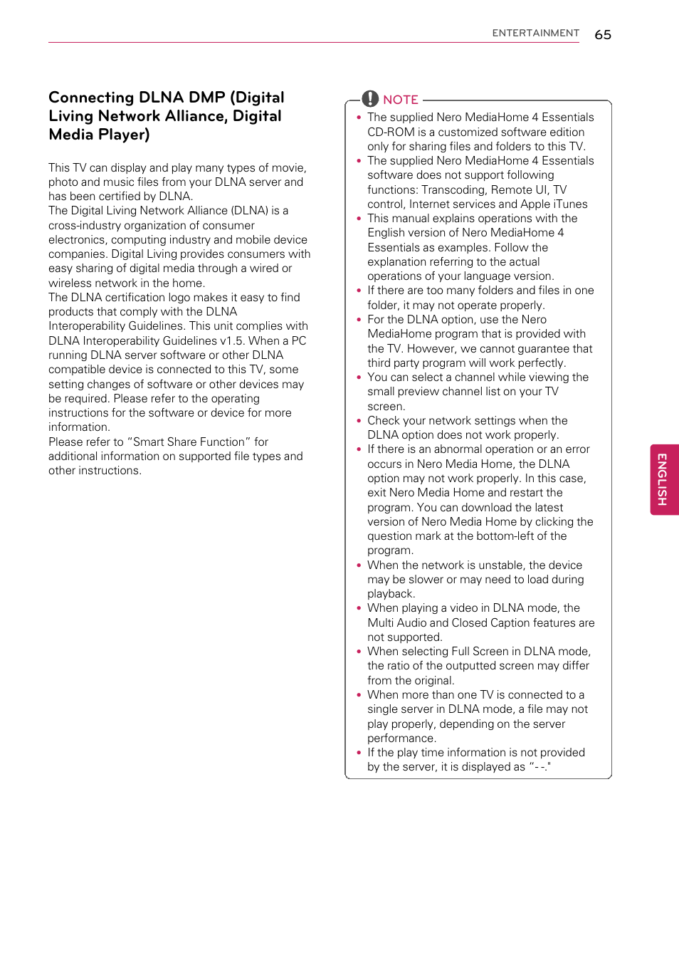 Connecting dlna dmp (digital living, Network alliance, digital media player) | LG 55LW9800 User Manual | Page 65 / 170