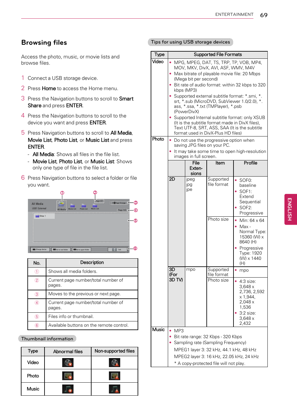 Browsing files | LG 55LW9800 User Manual | Page 69 / 170