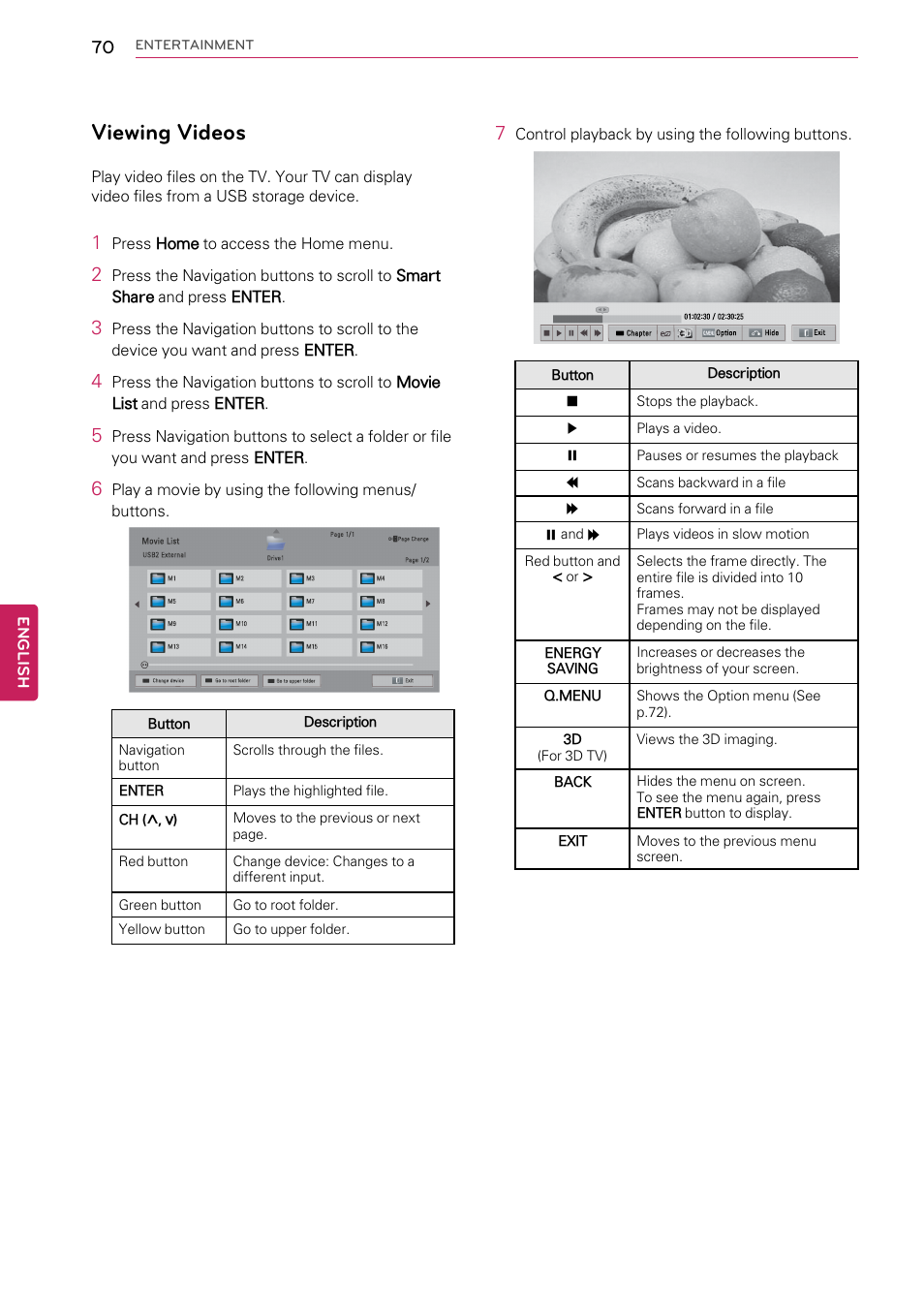 Viewing videos | LG 55LW9800 User Manual | Page 70 / 170