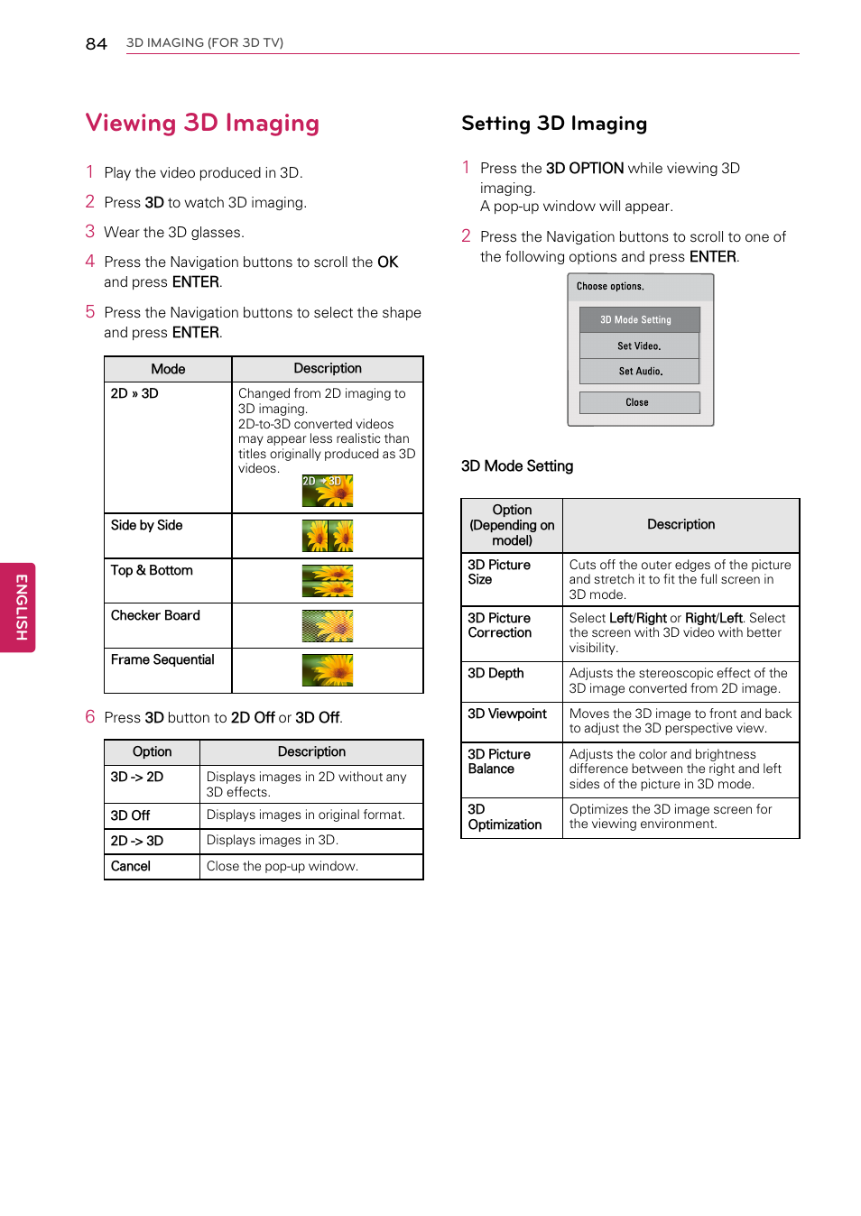 Viewing 3d imaging, Setting 3d imaging, P.84) | LG 55LW9800 User Manual | Page 84 / 170