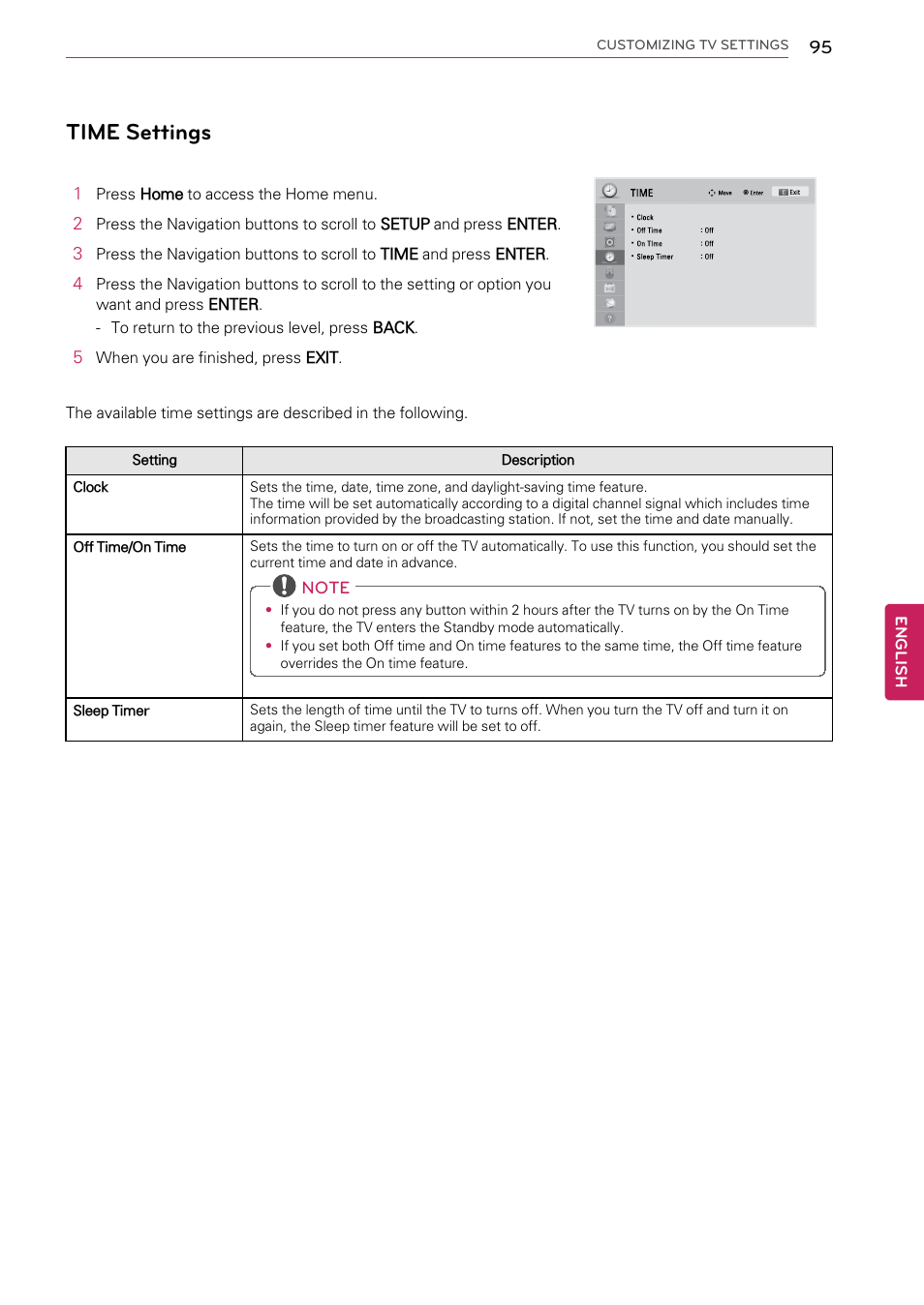 Time settings | LG 55LW9800 User Manual | Page 95 / 170