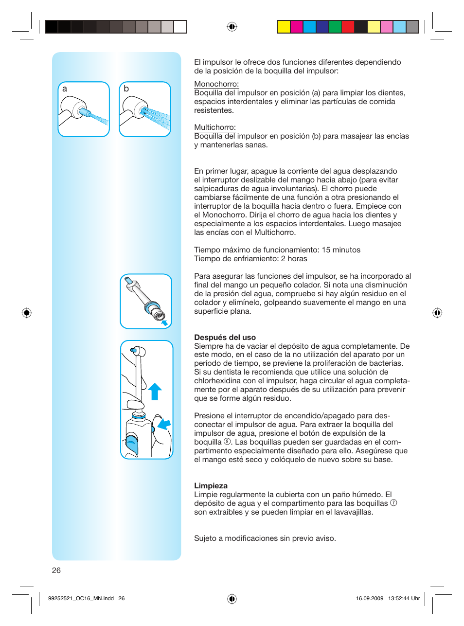 Braun OC16.525 Professional Care 6500 WaterJet Center User Manual | Page 26 / 52