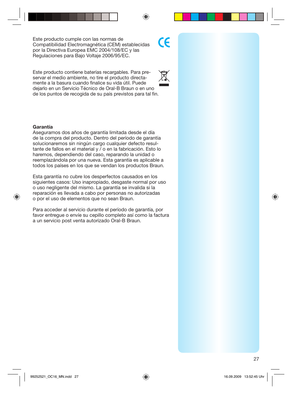 Braun OC16.525 Professional Care 6500 WaterJet Center User Manual | Page 27 / 52