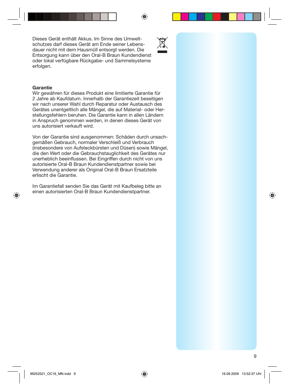 Braun OC16.525 Professional Care 6500 WaterJet Center User Manual | Page 9 / 52