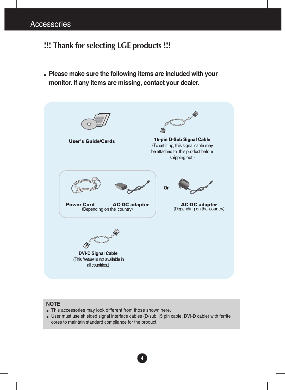 Accessories | LG E2750VR-SN User Manual | Page 5 / 37