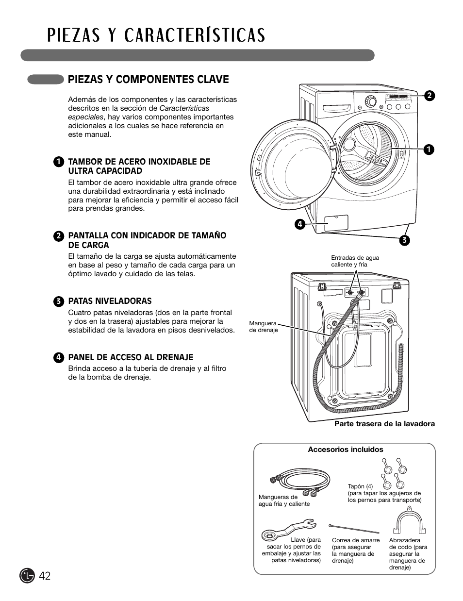 Piezas y componentes clave | LG WM2301HW User Manual | Page 42 / 108