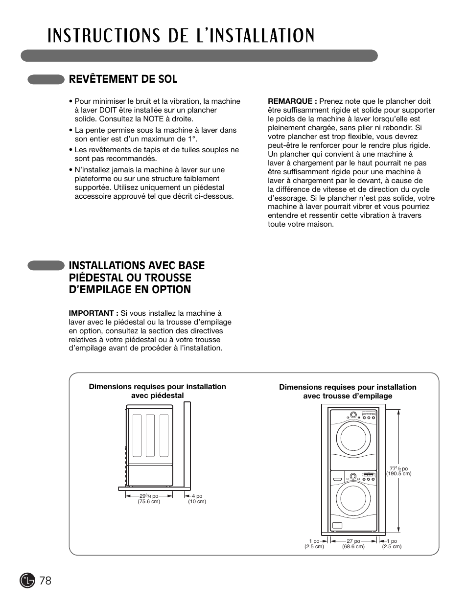 Revêtement de sol | LG WM2301HW User Manual | Page 78 / 108