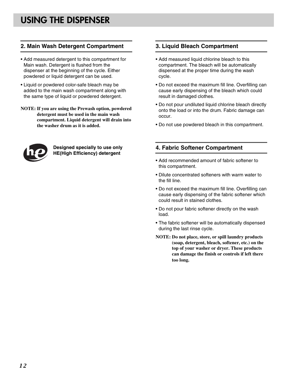 Using the dispenser | LG WM2016CW User Manual | Page 13 / 48