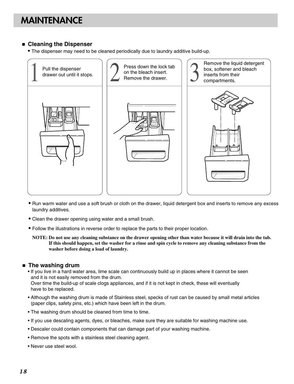 Maintenance | LG WM2016CW User Manual | Page 19 / 48