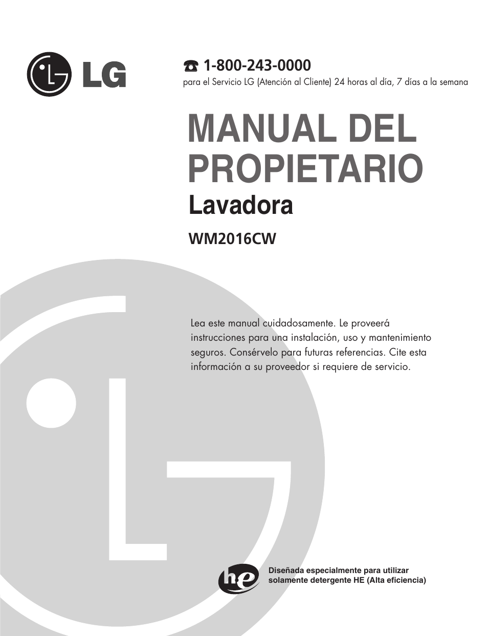 Manual del propietario, Lavadora | LG WM2016CW User Manual | Page 26 / 48