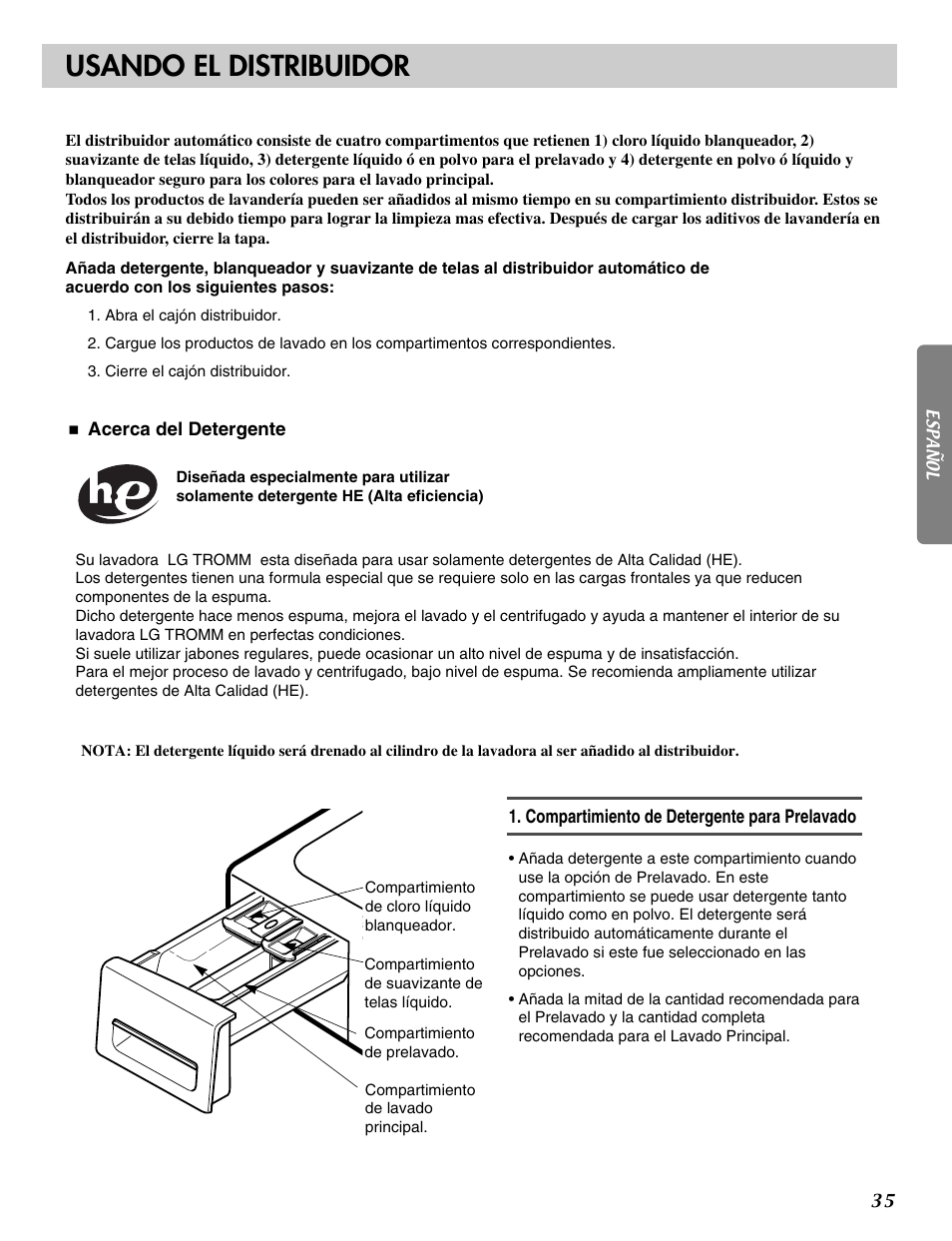 Usando el distribuidor | LG WM2016CW User Manual | Page 36 / 48