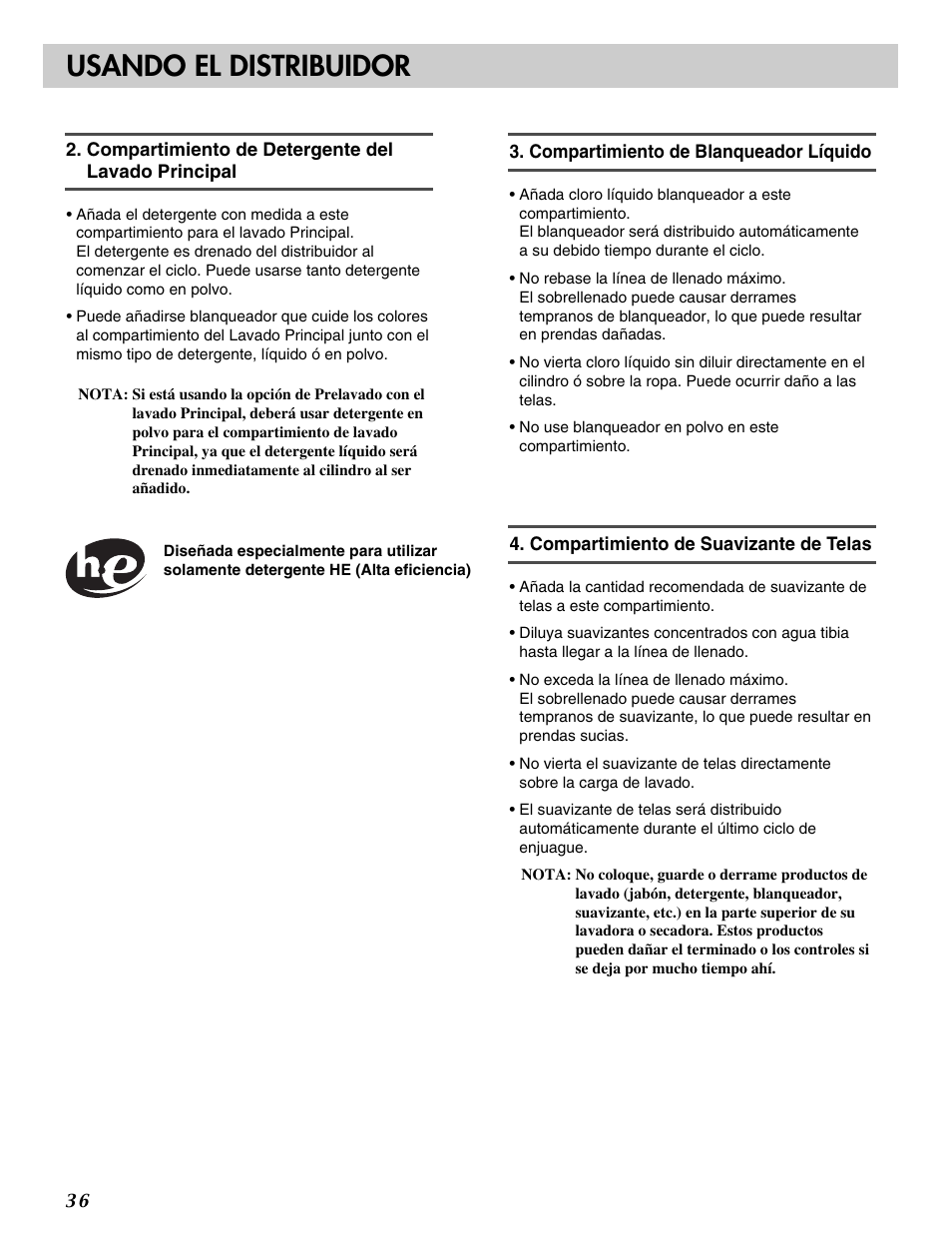 Usando el distribuidor | LG WM2016CW User Manual | Page 37 / 48