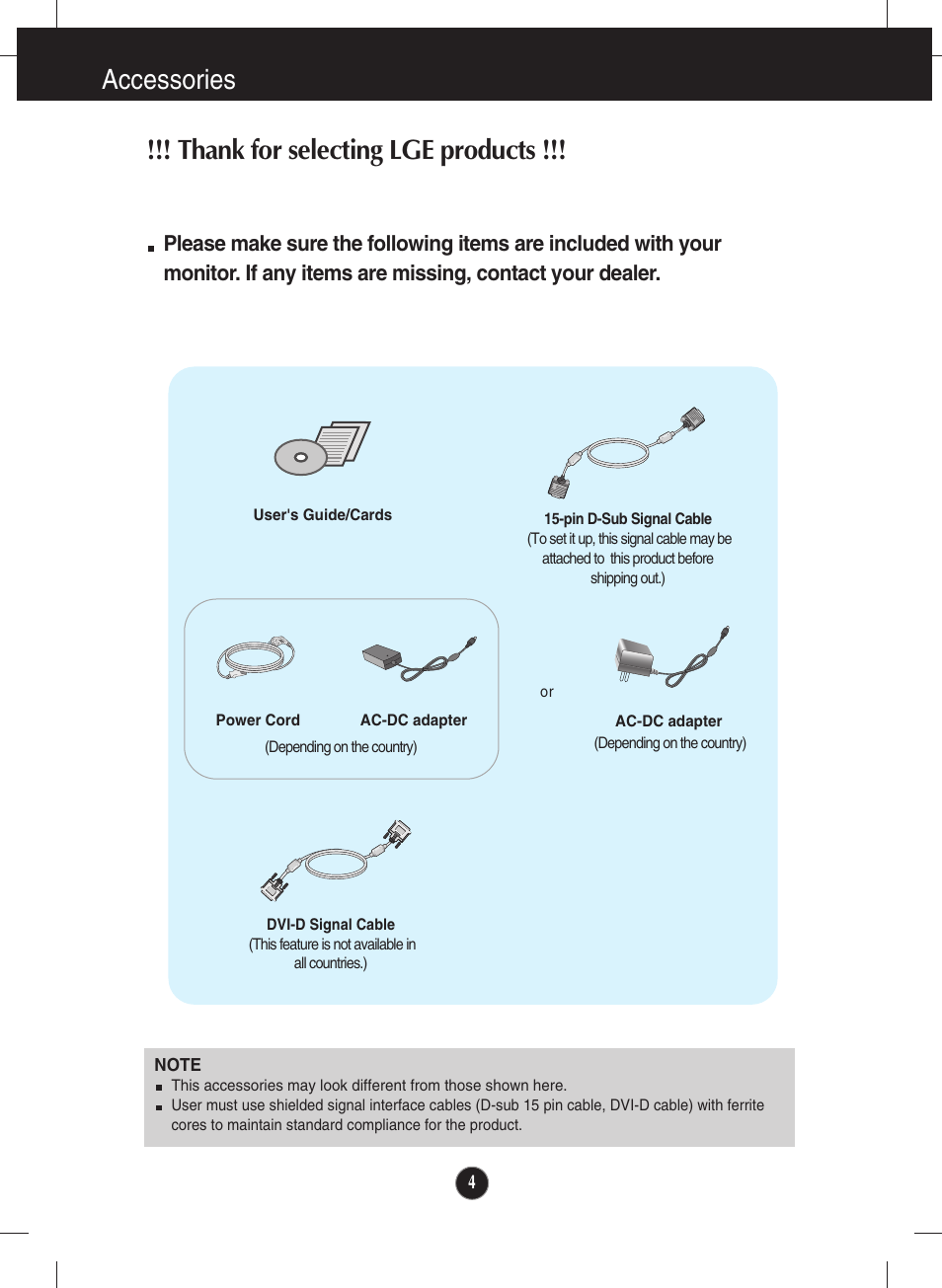 Accessories | LG E2040T-PN User Manual | Page 5 / 39