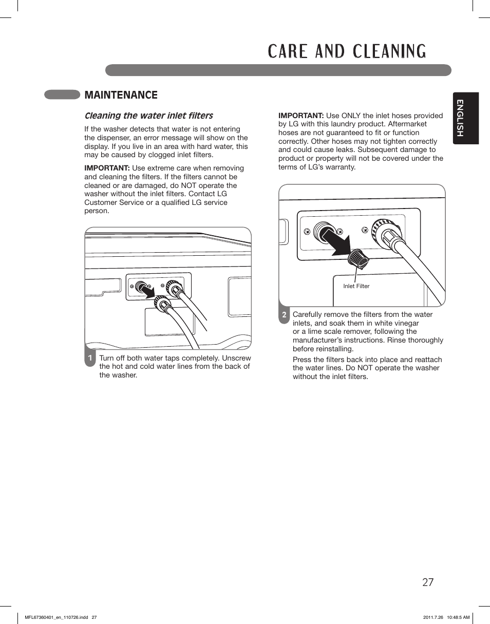 Maintenance | LG WM2240CW User Manual | Page 27 / 72