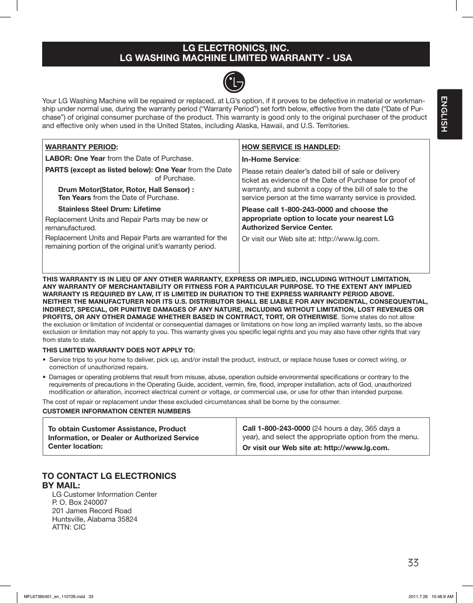 LG WM2240CW User Manual | Page 33 / 72