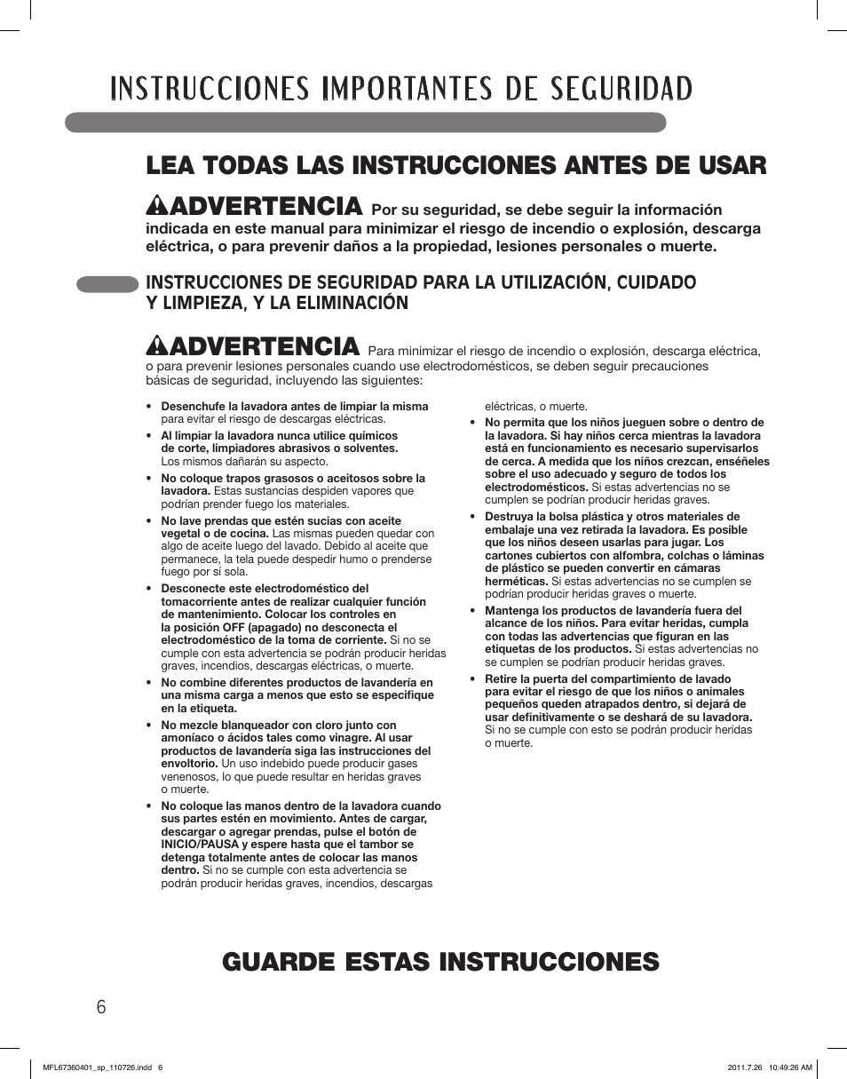 Wadvertencia | LG WM2240CW User Manual | Page 42 / 72
