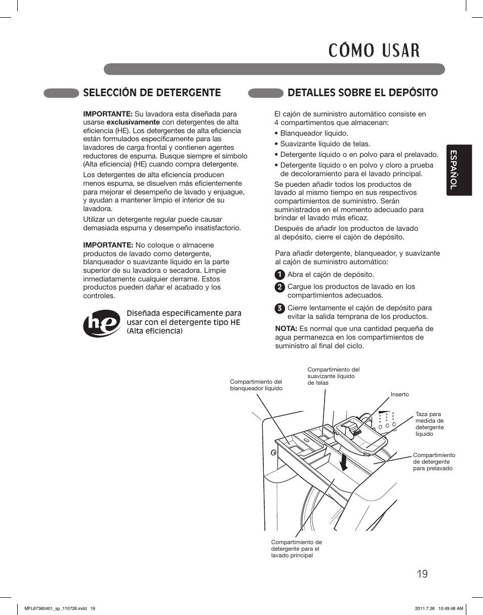 Selección de detergente detalles sobre el depósito | LG WM2240CW User Manual | Page 55 / 72
