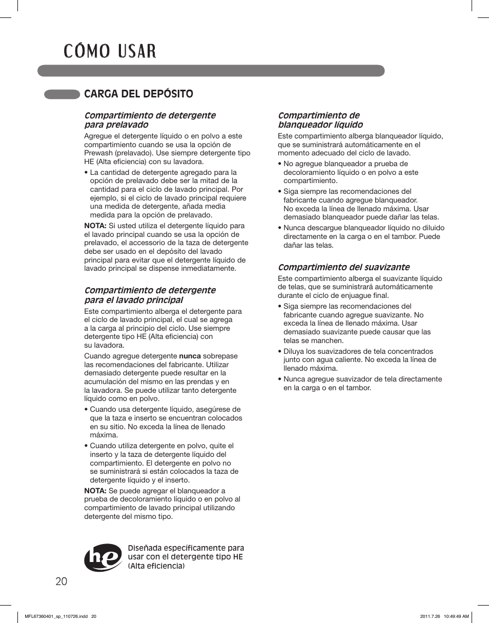 Carga del depósito | LG WM2240CW User Manual | Page 56 / 72