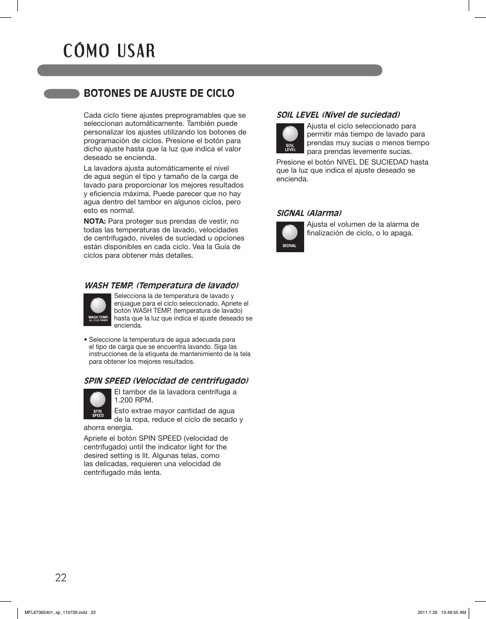 Botones de ajuste de ciclo | LG WM2240CW User Manual | Page 58 / 72