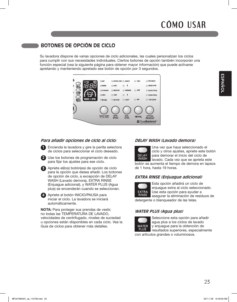 Botones de opción de ciclo | LG WM2240CW User Manual | Page 59 / 72