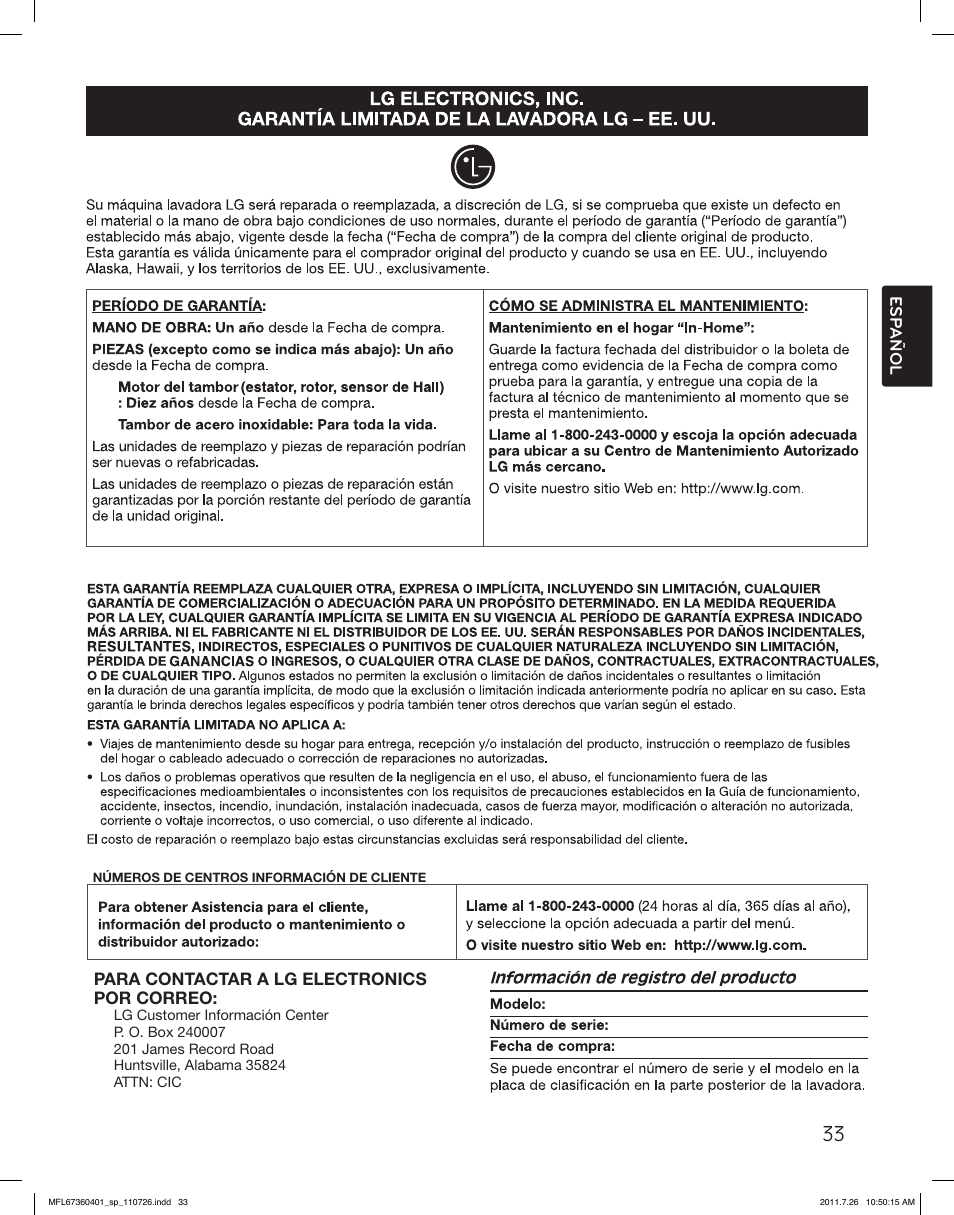LG WM2240CW User Manual | Page 69 / 72