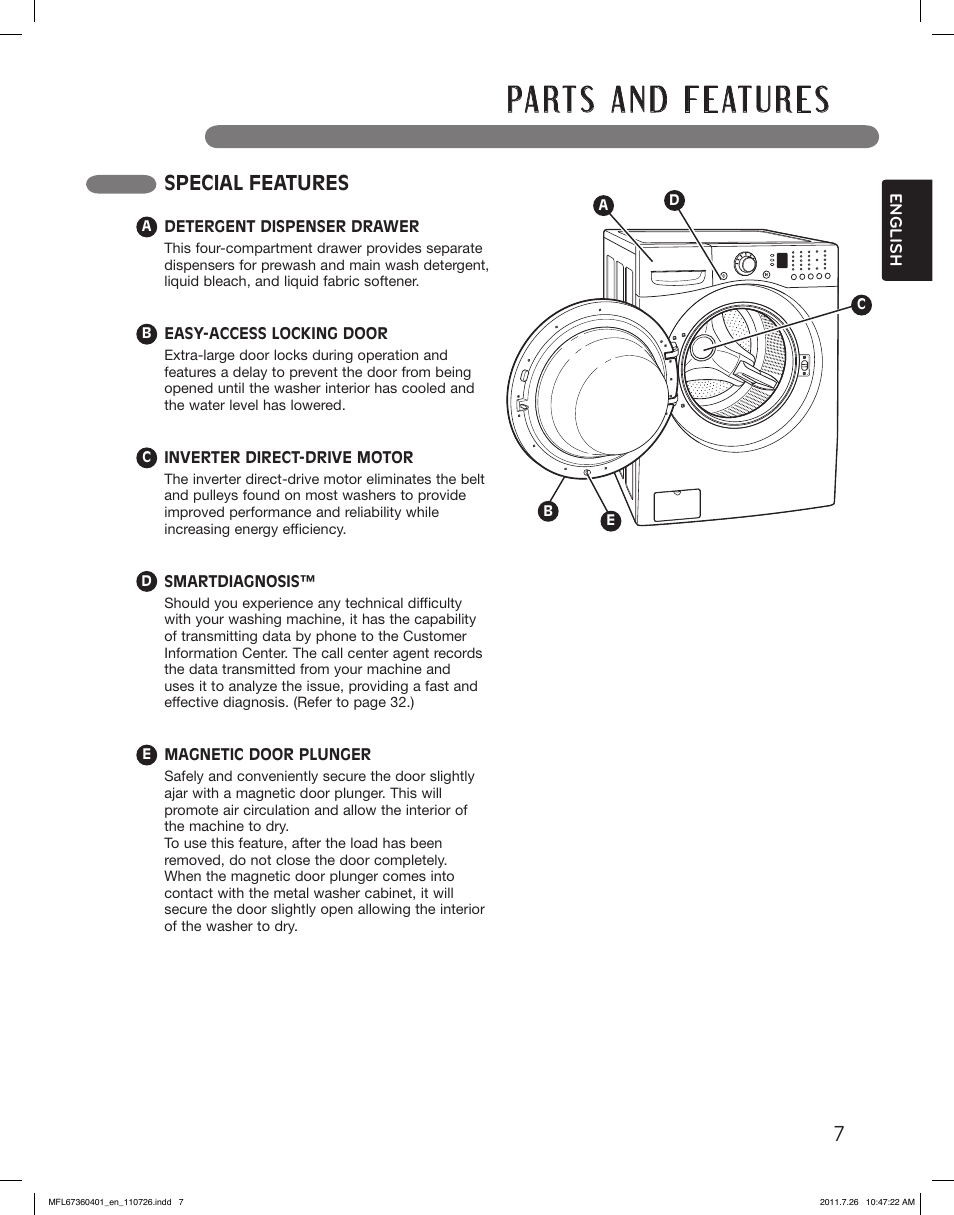 Special features | LG WM2240CW User Manual | Page 7 / 72
