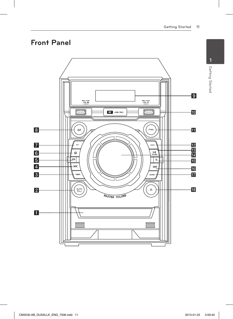Front panel | LG CM4530 User Manual | Page 11 / 32
