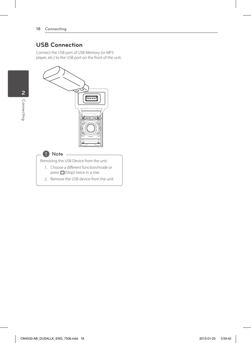 Usb connection | LG CM4530 User Manual | Page 18 / 32
