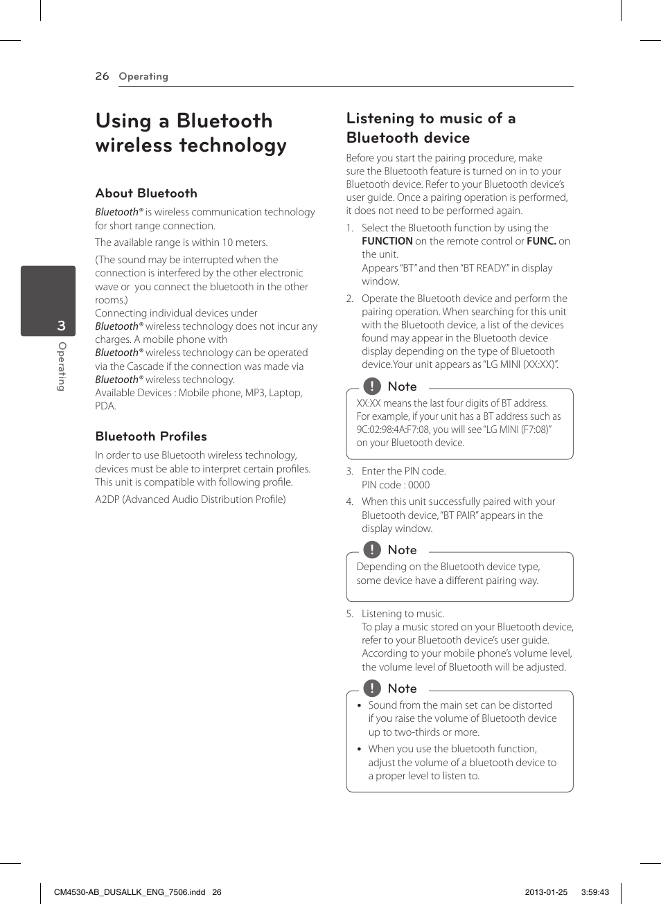 Using a bluetooth wireless technology, Listening to music of a bluetooth device | LG CM4530 User Manual | Page 26 / 32
