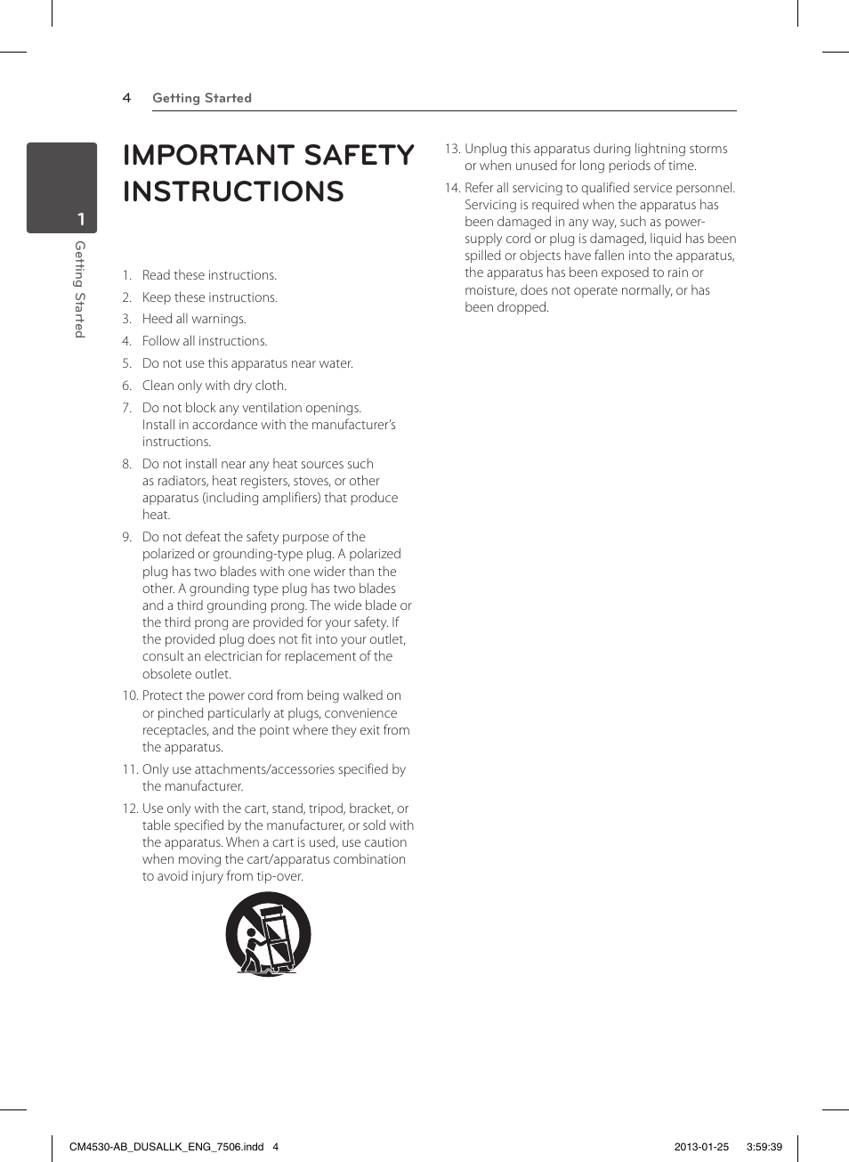 Important safety instructions | LG CM4530 User Manual | Page 4 / 32