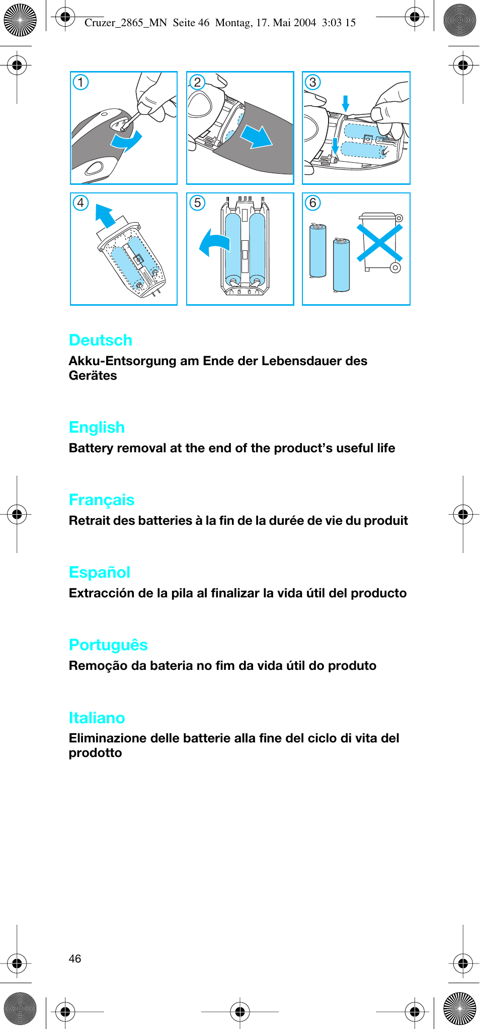 Deutsch, English, Français | Español, Português, Italiano | Braun 2865 Cruzer3 User Manual | Page 45 / 56