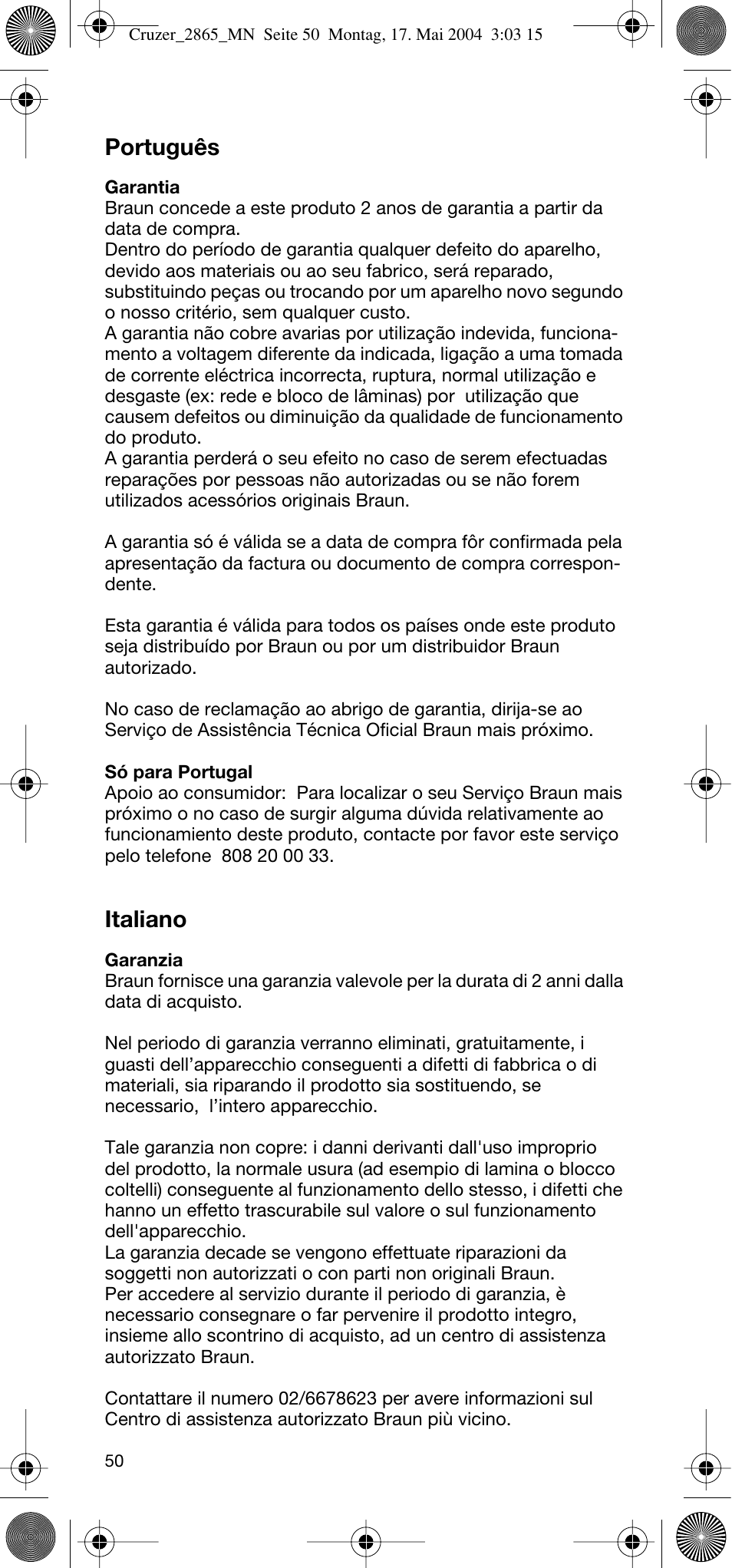 Português, Italiano | Braun 2865 Cruzer3 User Manual | Page 49 / 56