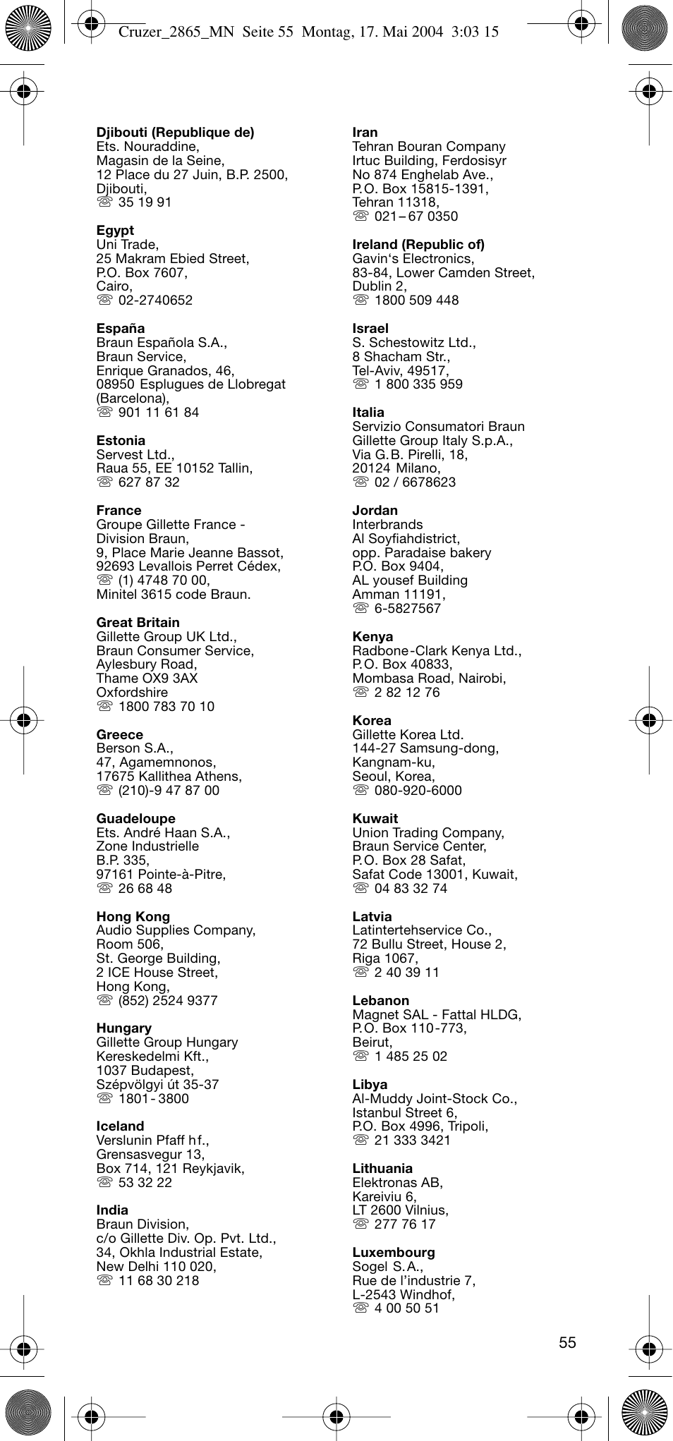 Braun 2865 Cruzer3 User Manual | Page 54 / 56