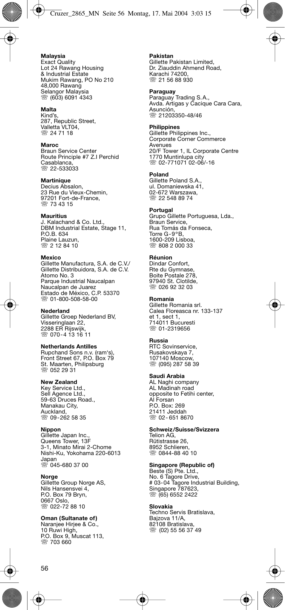 Braun 2865 Cruzer3 User Manual | Page 55 / 56