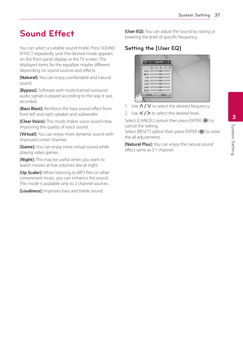 Sound effect, 37 sound effect | LG LHB536 User Manual | Page 37 / 74