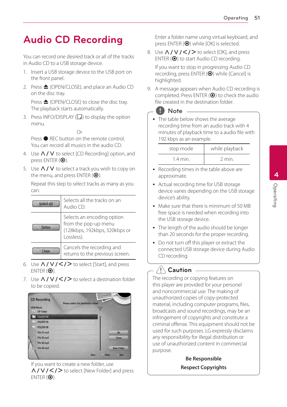 Audio cd recording | LG LHB536 User Manual | Page 51 / 74