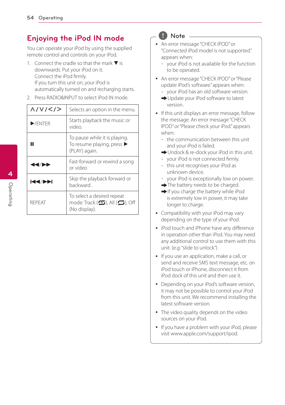 Enjoying the ipod in mode, 54 – enjoying the ipod in mode | LG LHB536 User Manual | Page 54 / 74