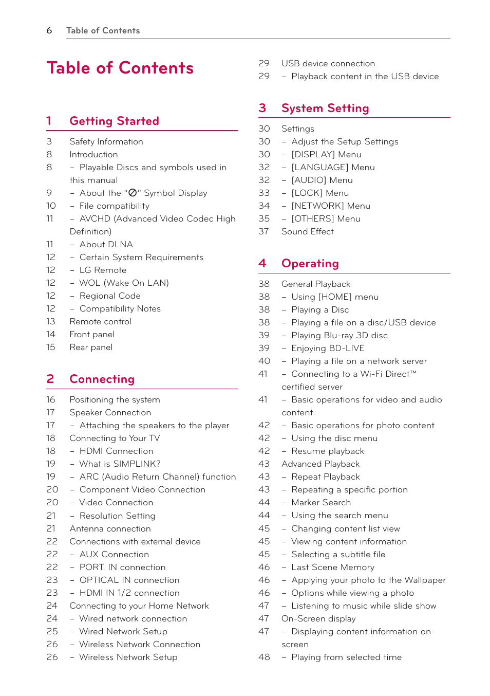 LG LHB536 User Manual | Page 6 / 74