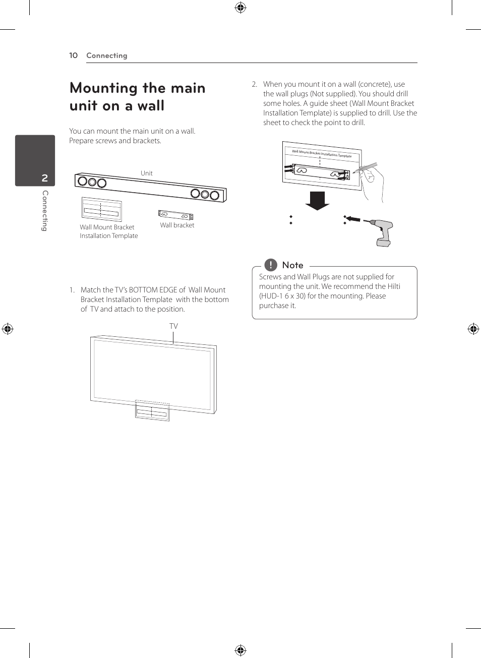 Mounting the main unit on a wall | LG NB3520A User Manual | Page 10 / 25